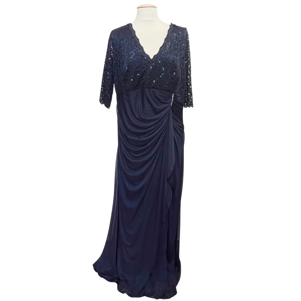 Elegant‎ Navy Lace Sequin Evening Mother Event Gown B&A Betsy & Adam 22W